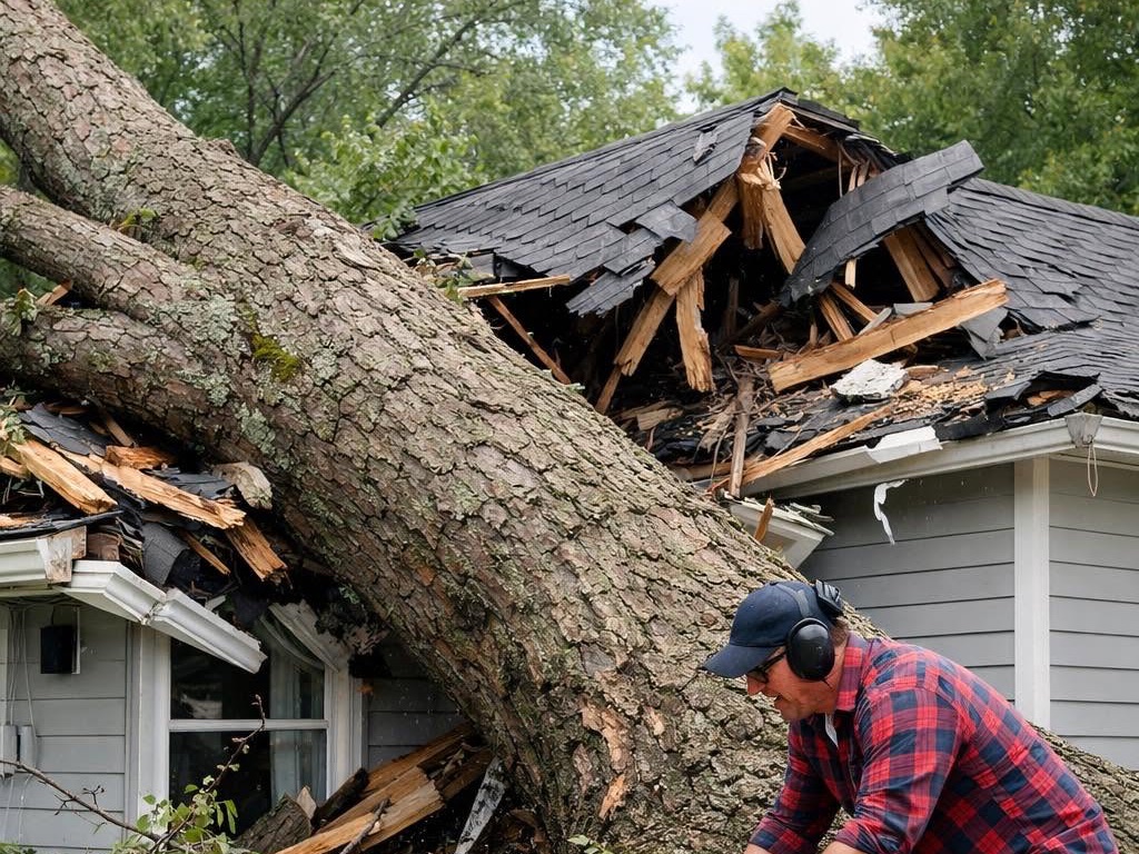 A large tree fallen across a Citrus County house after a severe storm
